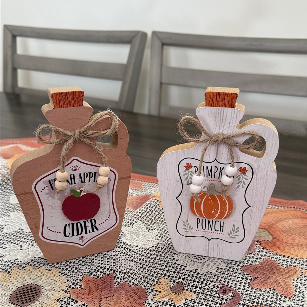 🍁🍃 Rustic Fall Apple Cider and Pumpkin Spice Wooden Decor Set